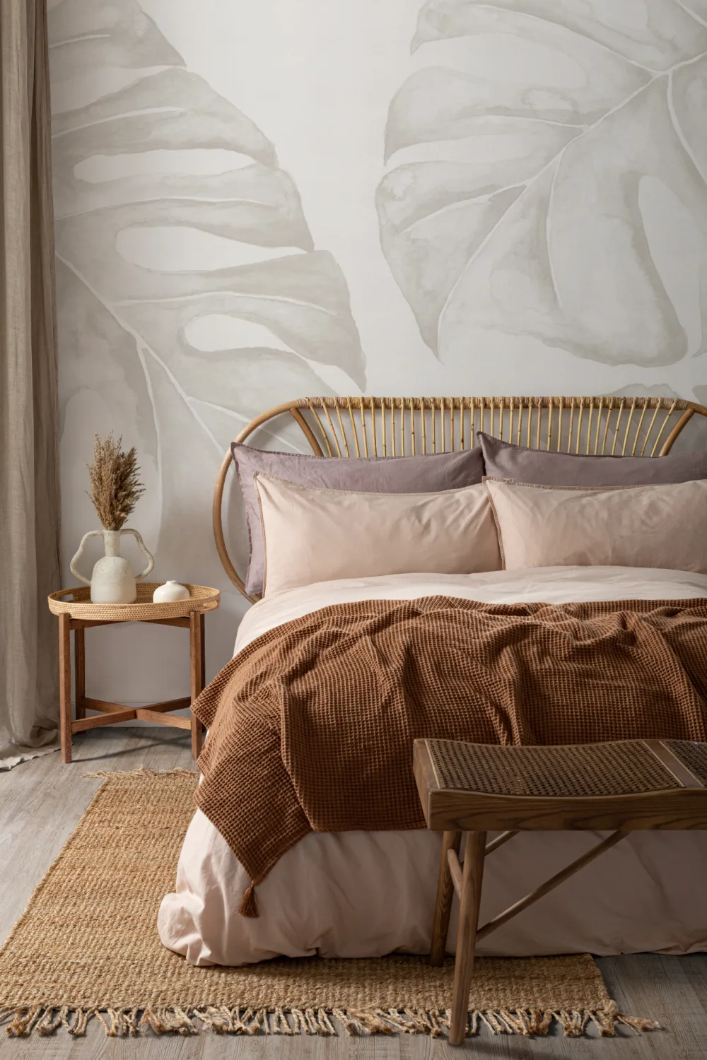 Neutral Watercolor Monstera Leaf Wallpaper Mural