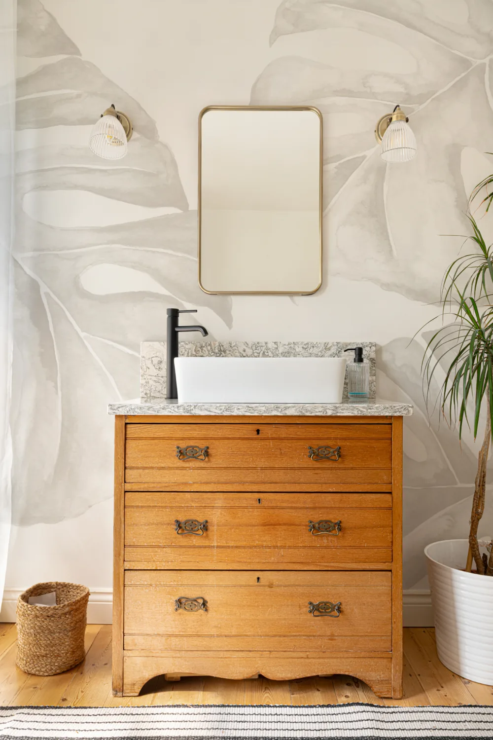 Neutral Watercolor Monstera Leaf Wallpaper Mural