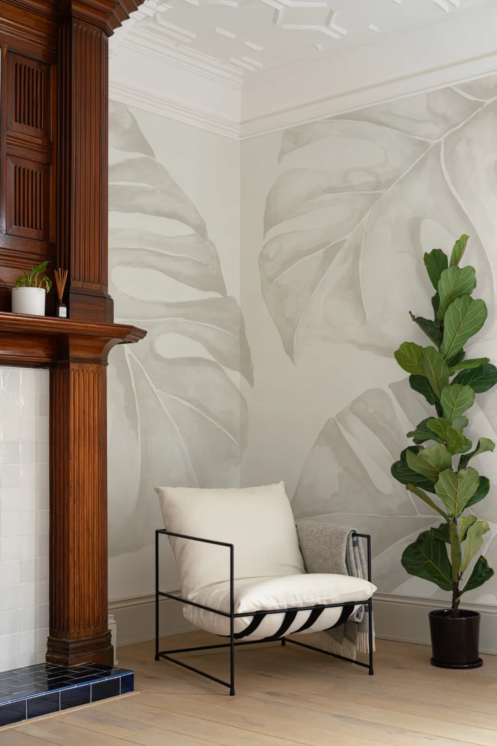 Neutral Watercolor Monstera Leaf Wallpaper Mural