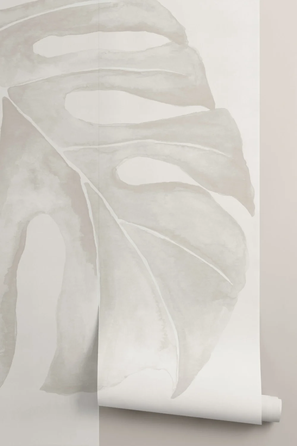 Neutral Watercolor Monstera Leaf Wallpaper Mural