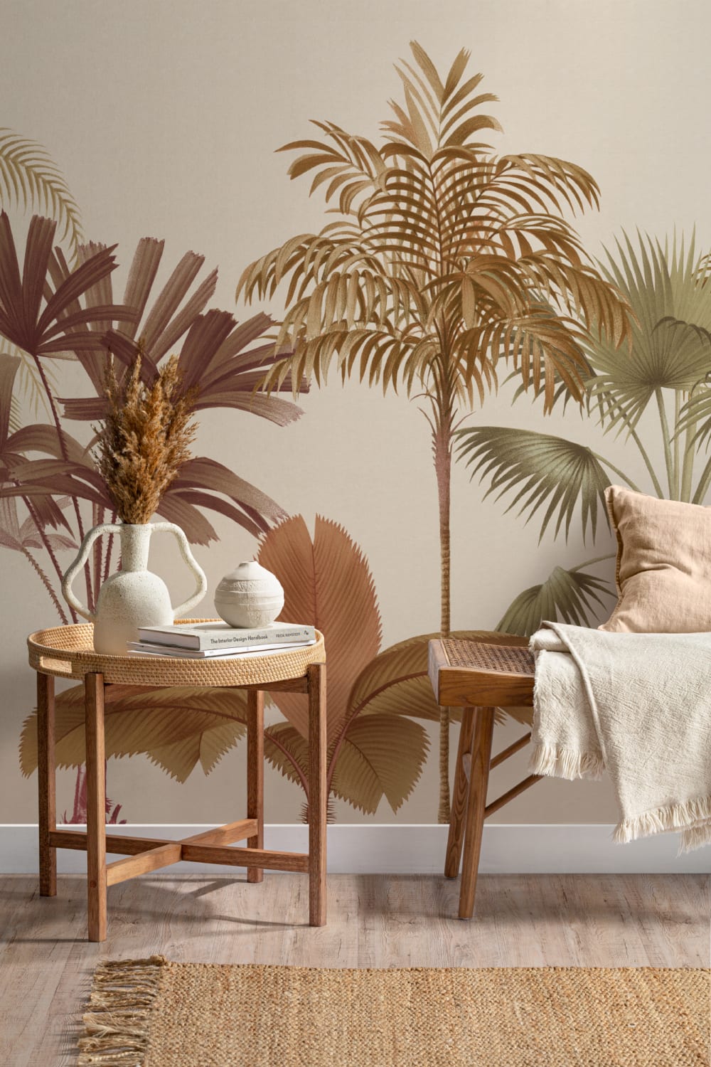 Lämmin Neutrals trooppinen Palm Tree kuvatapetti