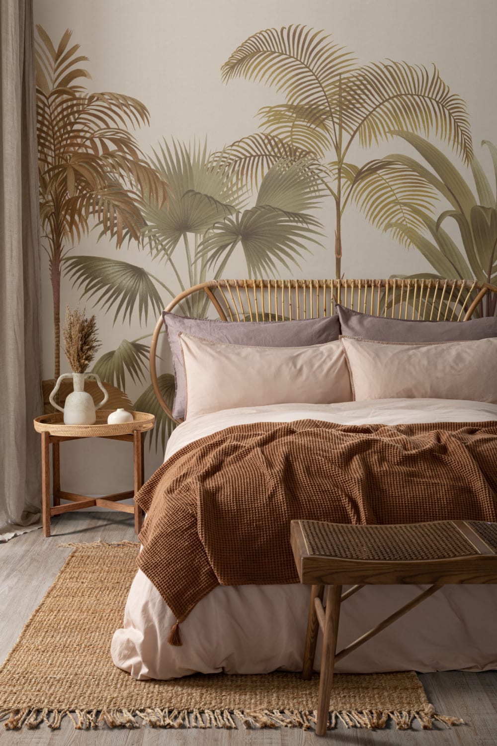 Lämmin Neutrals trooppinen Palm Tree kuvatapetti