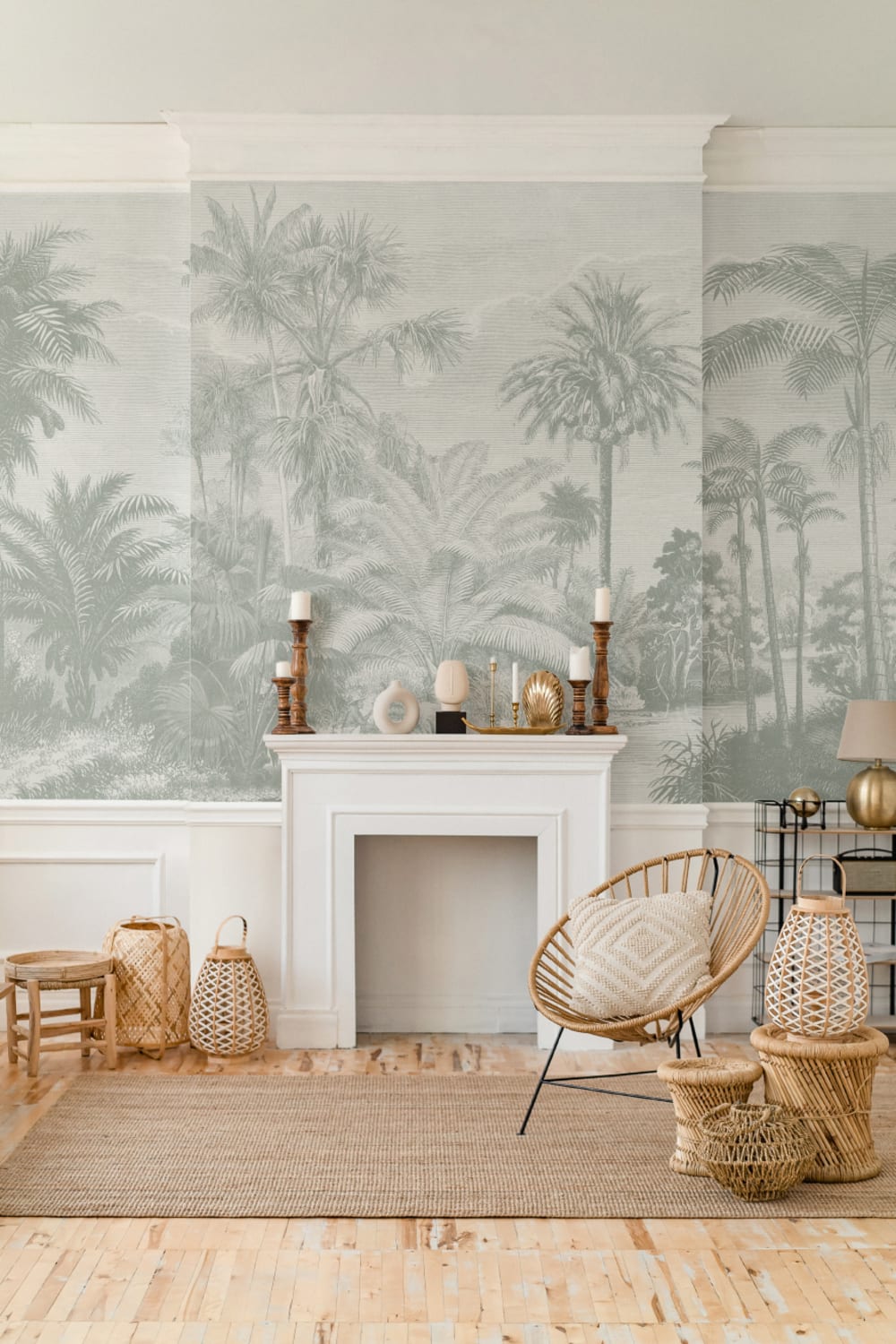 Sage Green Vintage Tropical Jungle Wallpaper Mural