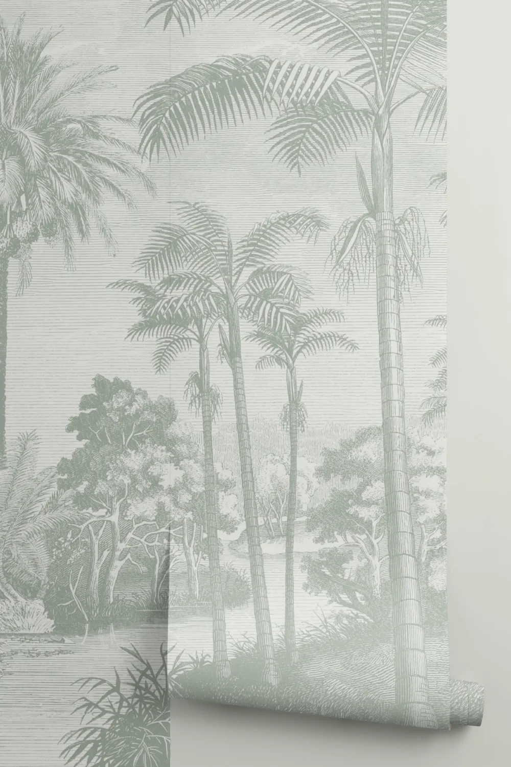 Sage Green Vintage Tropical Jungle Wallpaper Mural