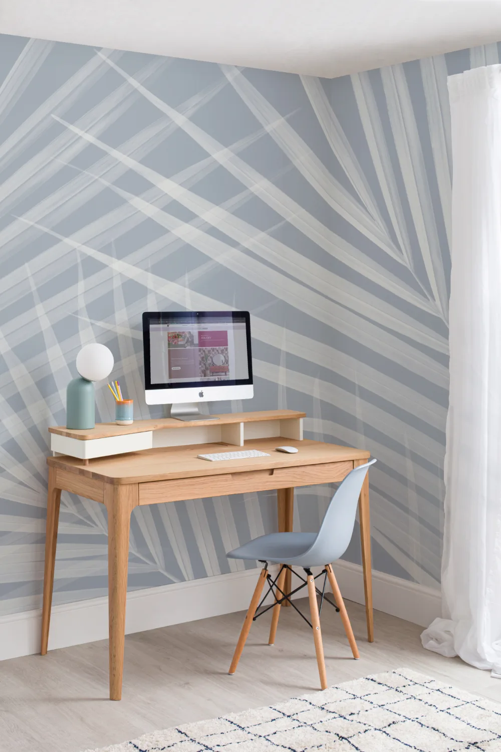 Light Blue Palm Leaves Wall Mural