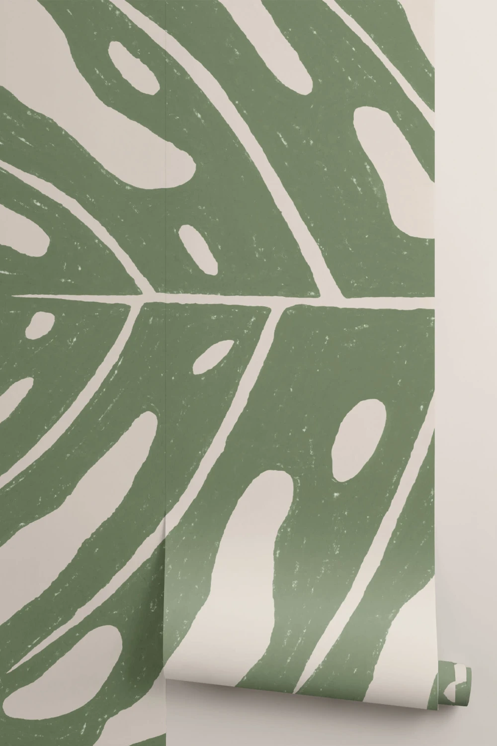 Mural Monstera gigante en beige y verde
