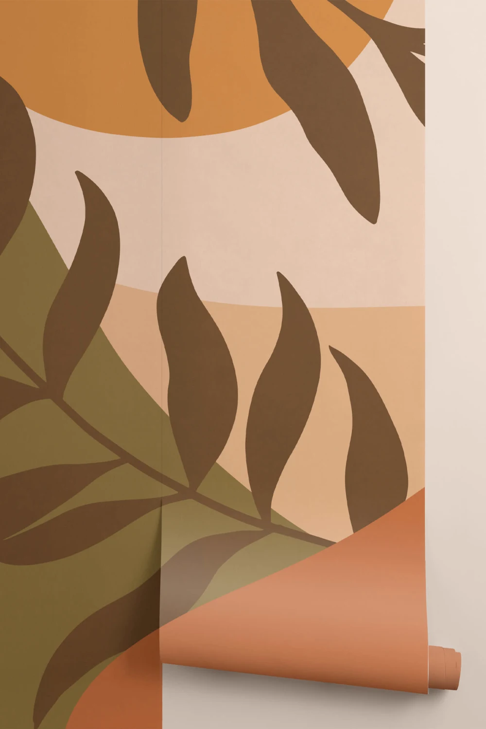 Brune og brente oransje tropiske blader tapet