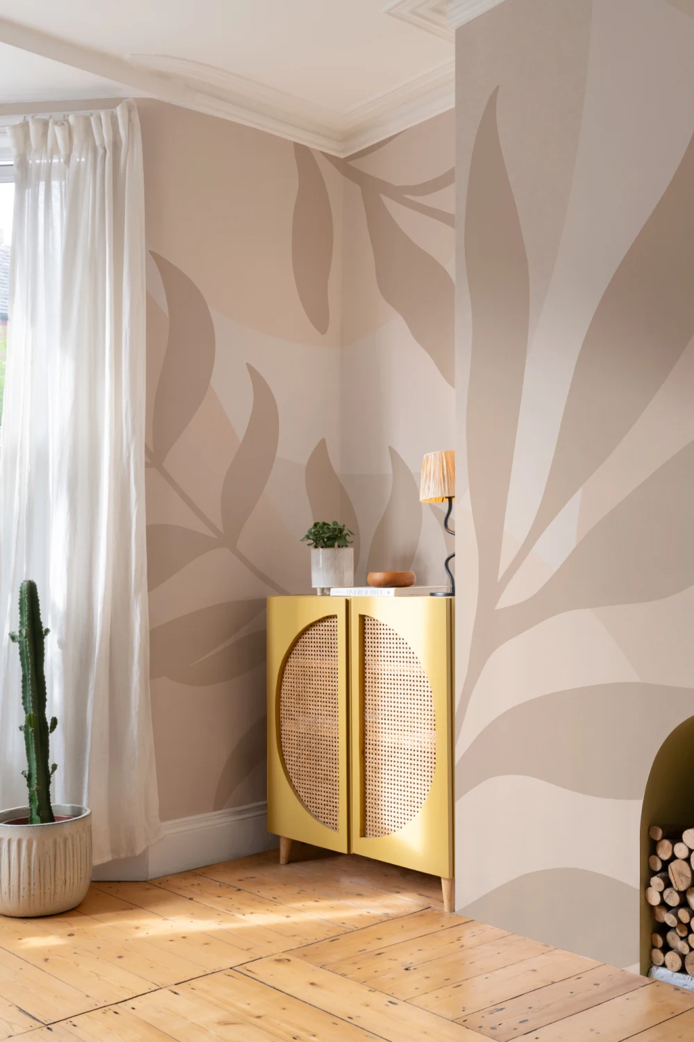 Peach and Beige Tropical Leaves Wallpaper Mural