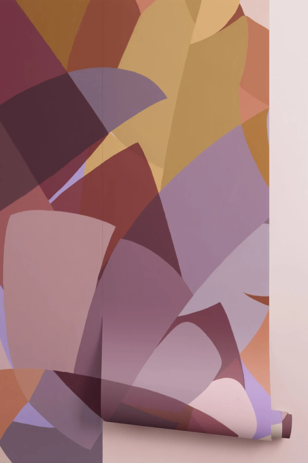 Mural de papel de parede de folhas tropicais estilo cubismo cor-de-rosa