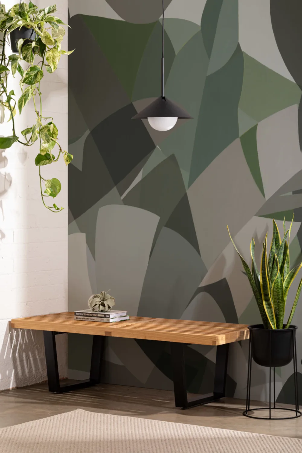 Groen Kubisme Stijl Tropische Bladeren Behang Muurschildering