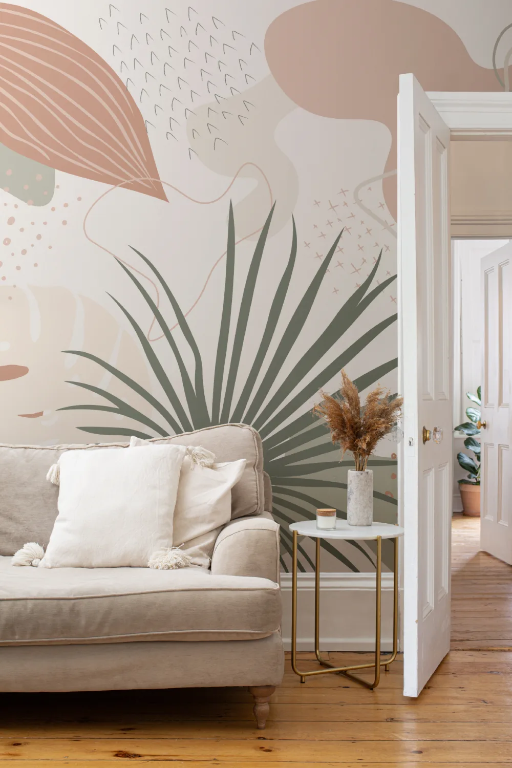 Abstract Tropical Collage Wall Mural in Neutral and Earthy Shades
