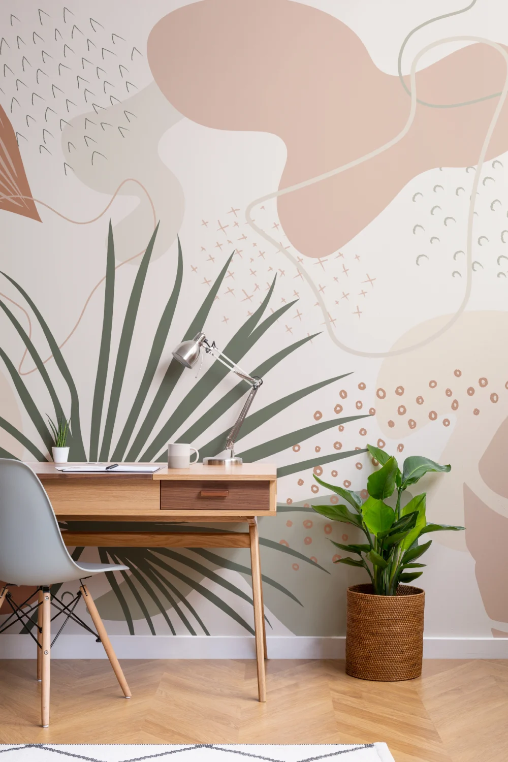 Abstract Tropical Collage Wall Mural in Neutral and Earthy Shades