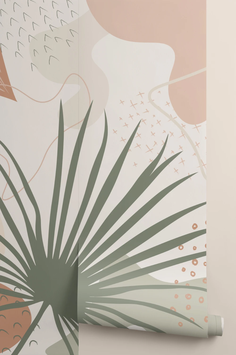Abstract Tropical Collage Wall Mural in Neutral and Earthy Shades