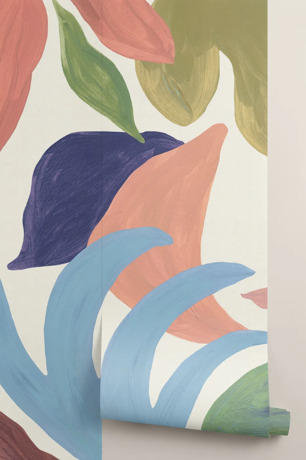 Veelkleurige abstracte areca-muurschildering met pasteluitstraling
