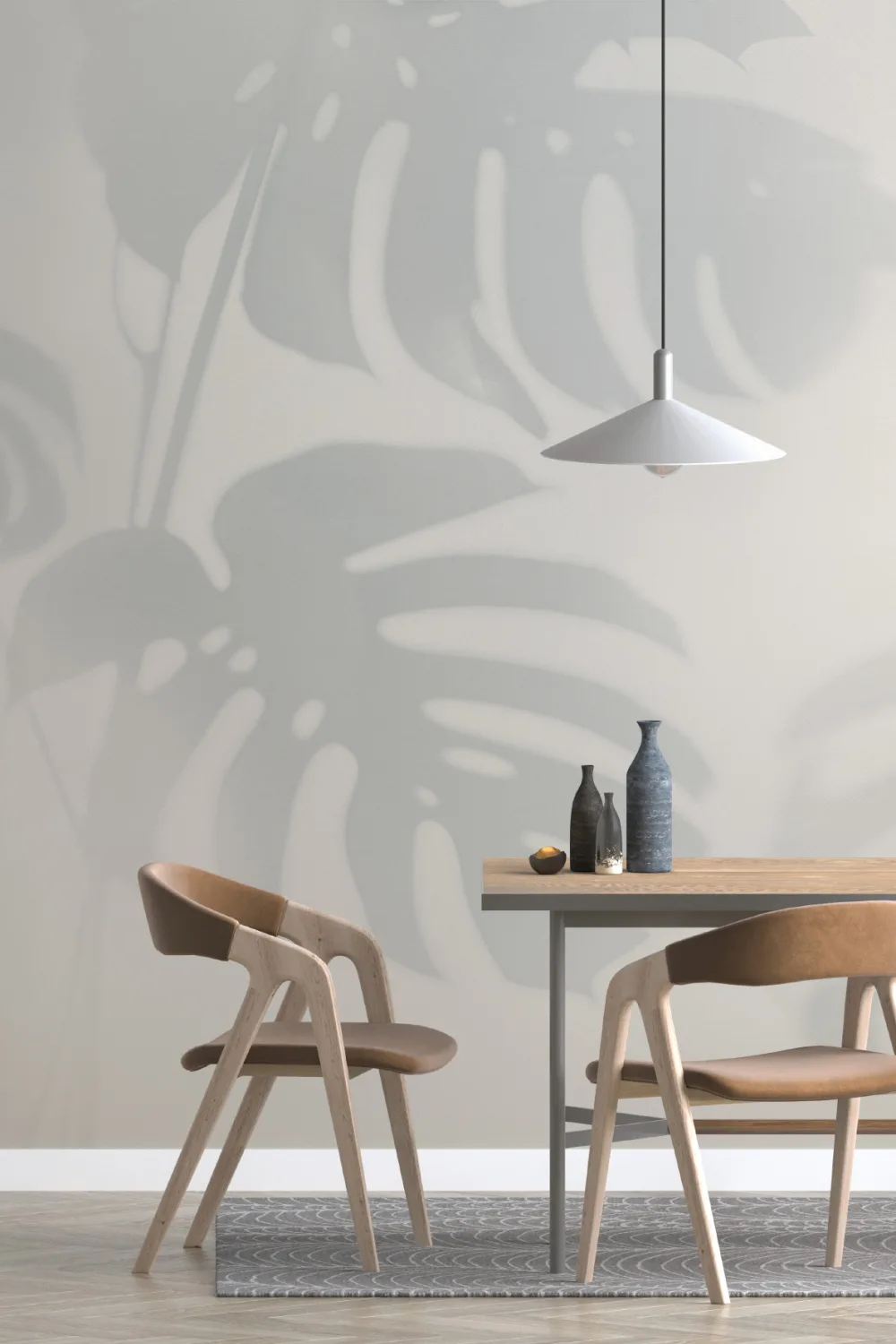Blue Monstera Leaf Shadow Mural