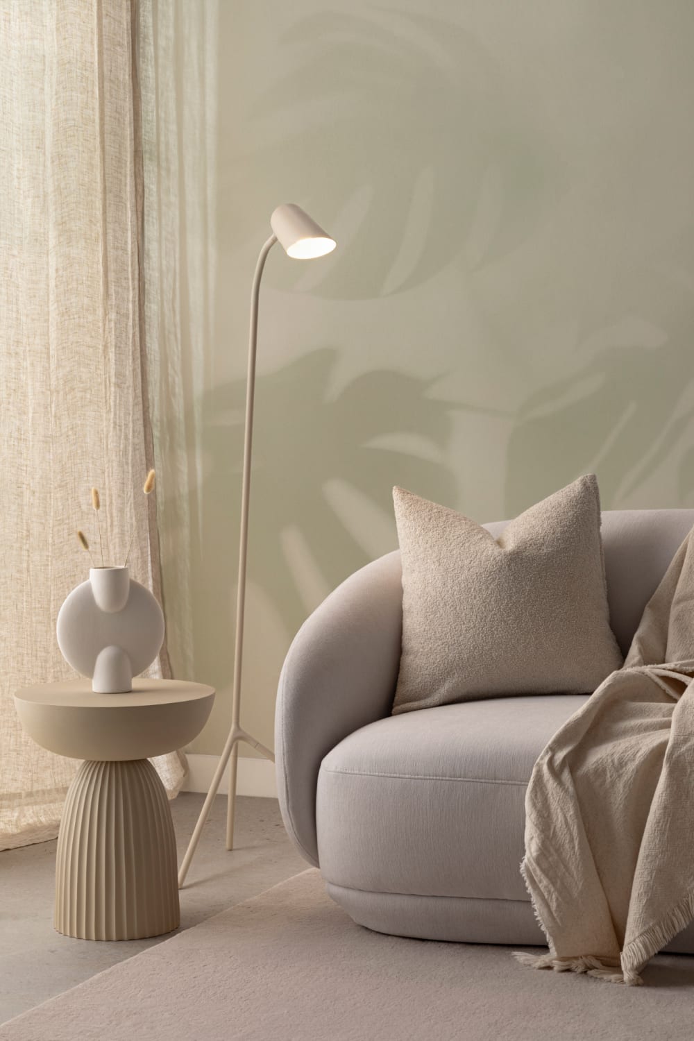 Sage Green Monstera Leaf Shadow Mural