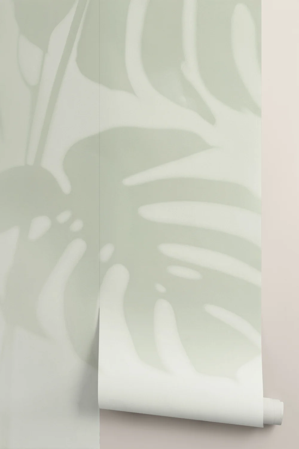 Sage Green Monstera Leaf Shadow Mural
