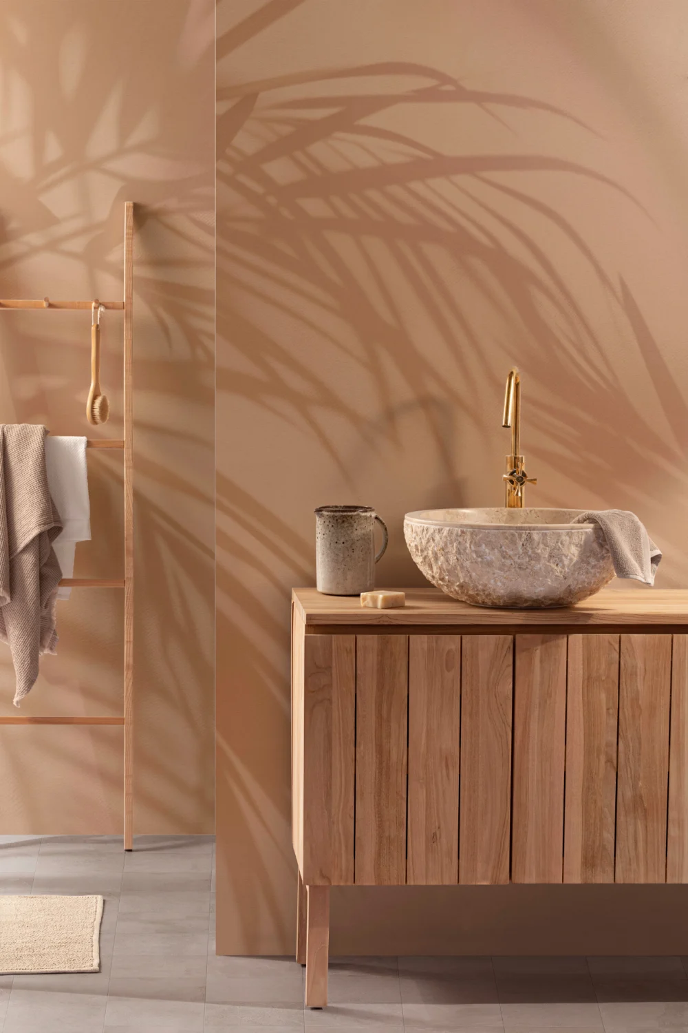 Peach Palm Leaf Shadow Mural