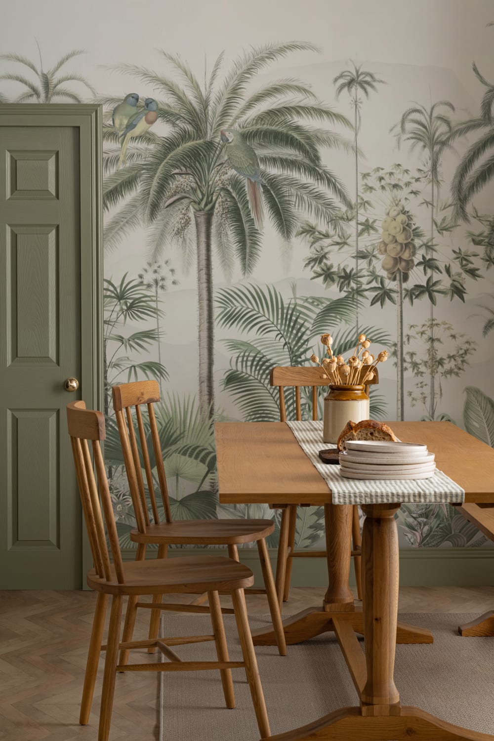 Klassisk illustrerad tropisk botanisk mural-tapeter