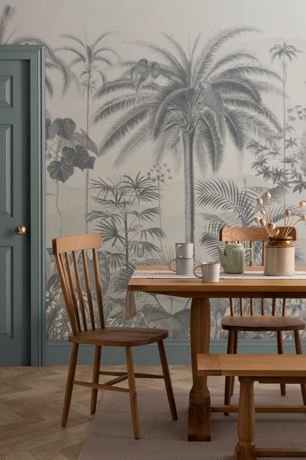 Albastru ilustrat tropical botanic murale