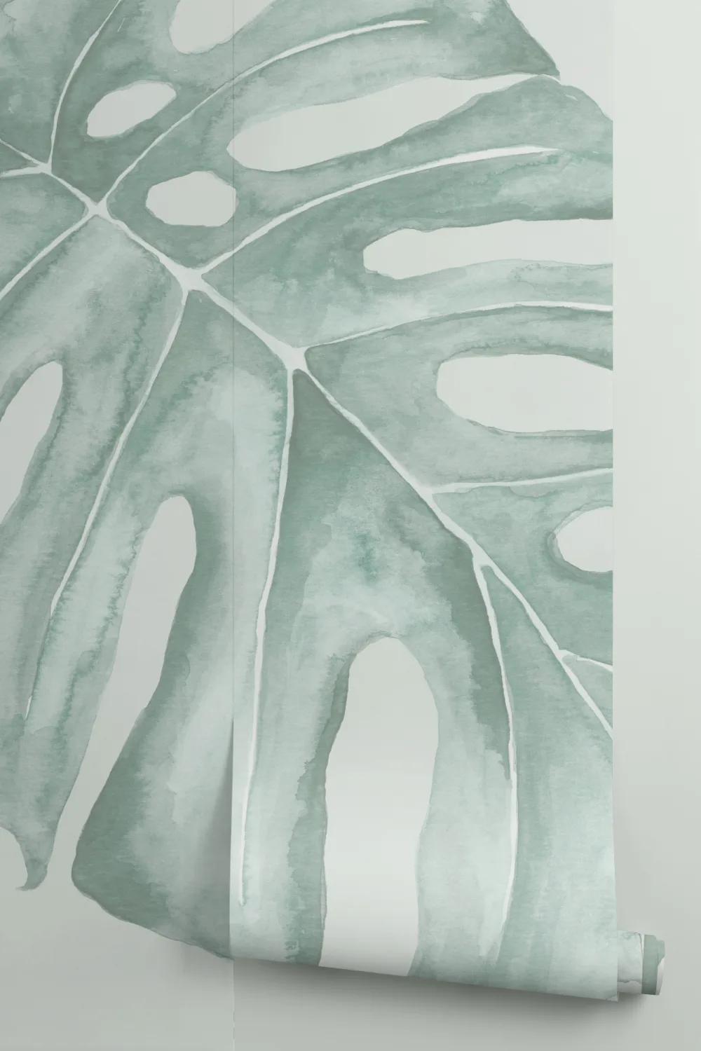 Green Watercolor Monstera Leaf Mural
