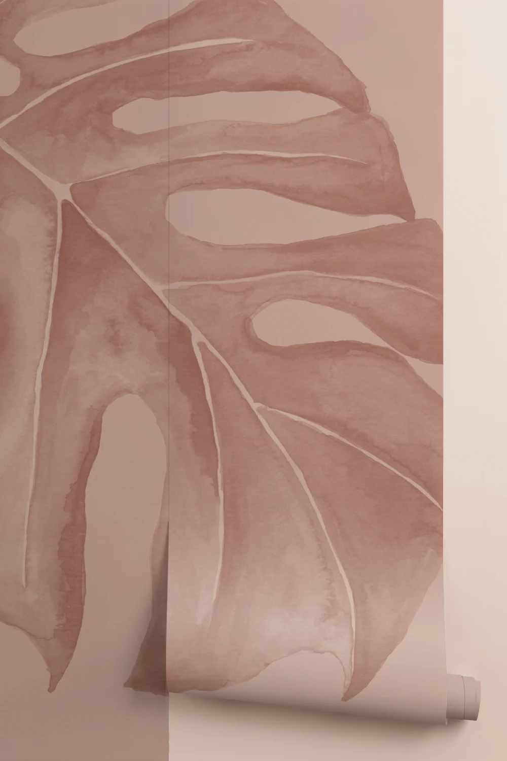 Terracotta akvarel Monstera blad fototapet