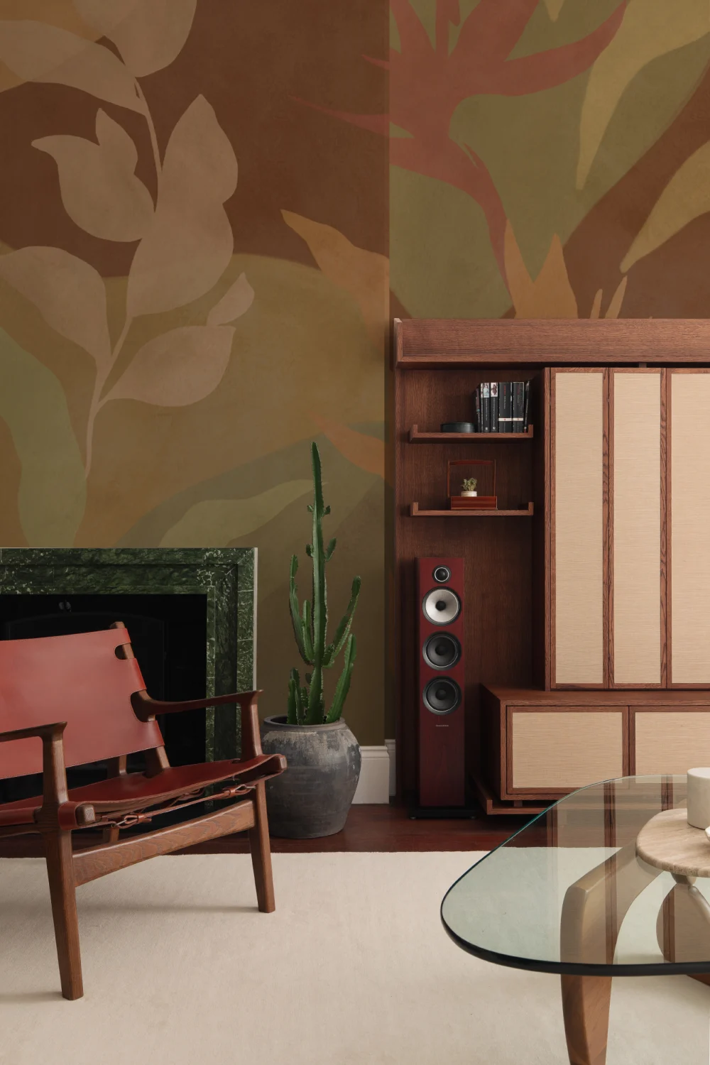Brown Abstract Tropical Foliage Mural
