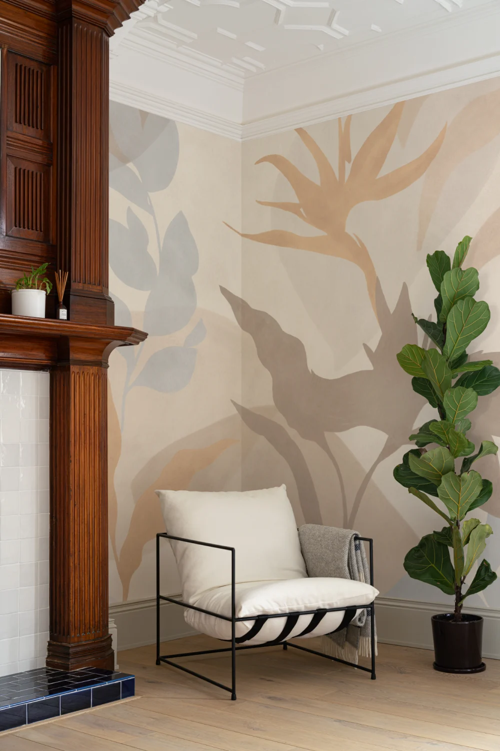 Neutral Abstract Tropical Foliage Mural