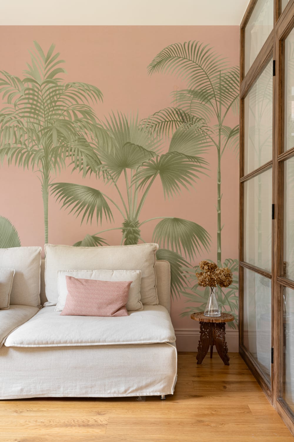 Pink Vintage Tropical Palm Tree Mural