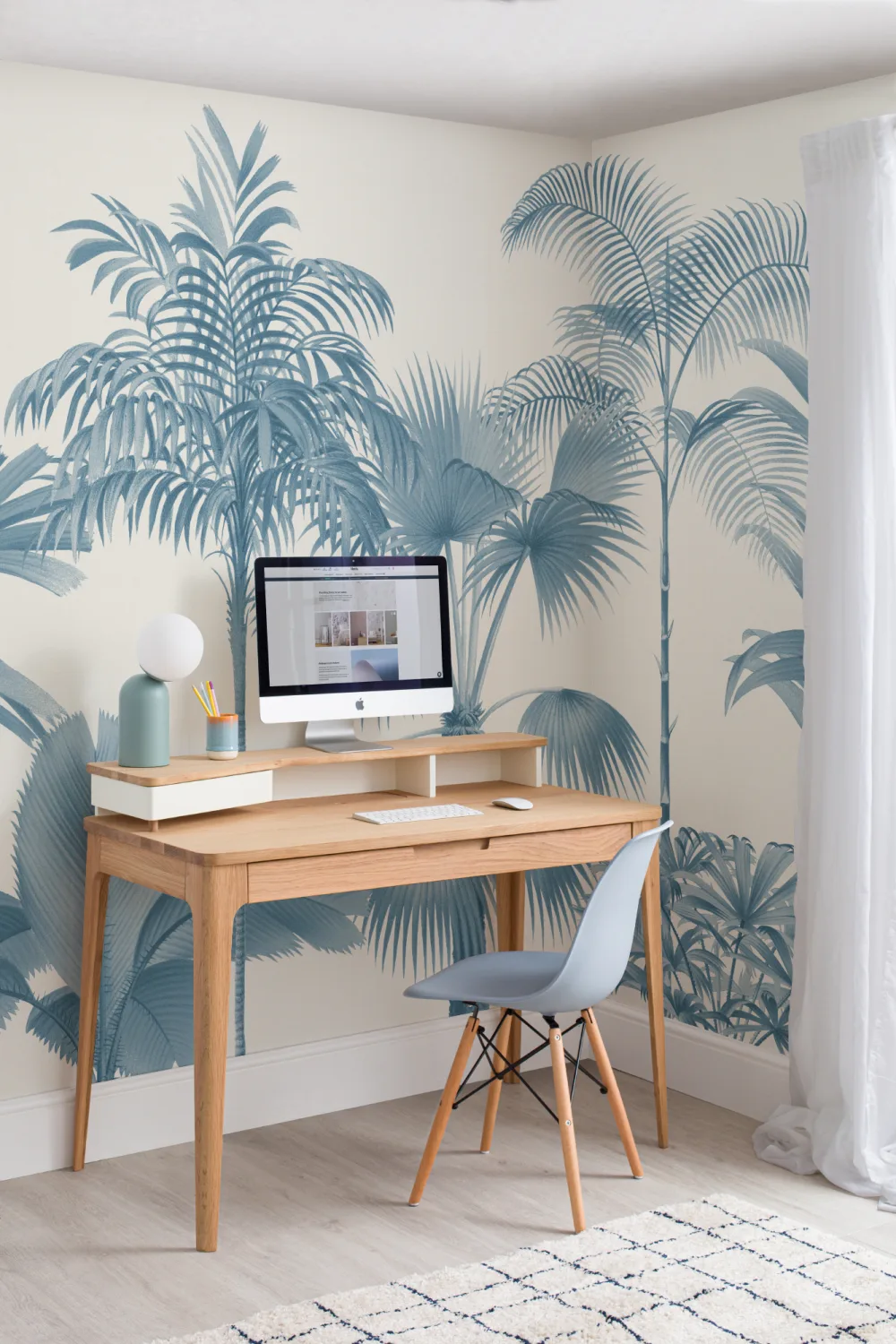 Papier peint panoramique palmier tropical vintage bleu