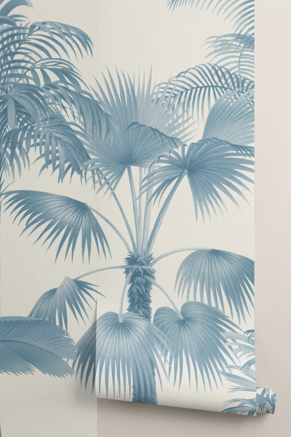 Papier peint panoramique palmier tropical vintage bleu