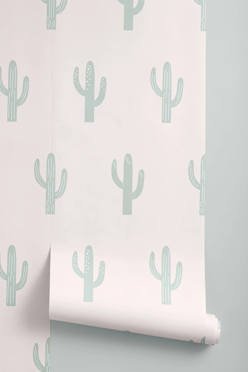 Papel de parede com padrão de repetição Saguaro Cactus Green & Cream