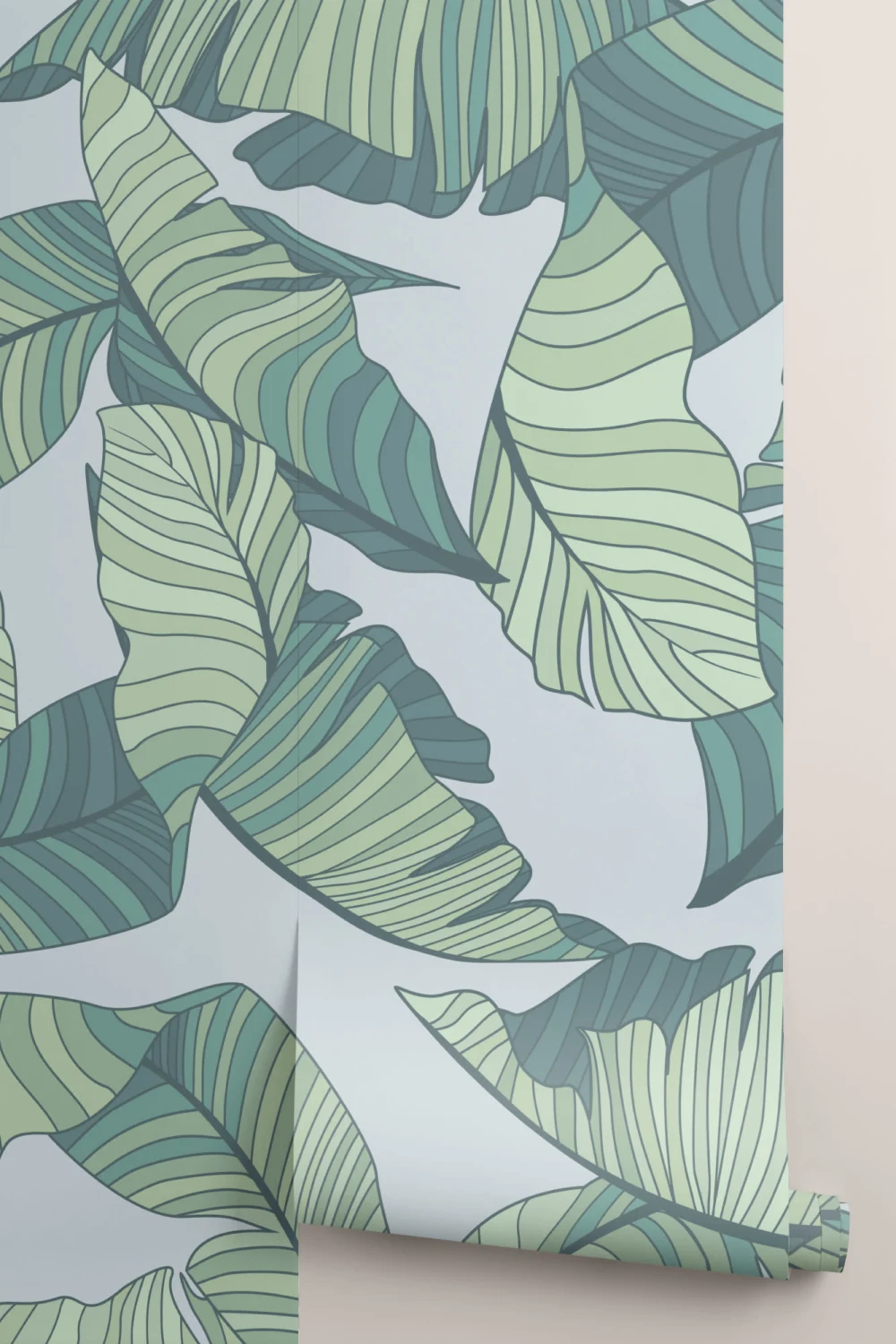 Papier Peint Panoramique Feuilles Tropicales Bleues et Vertes