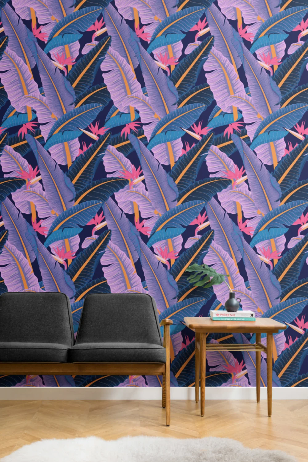 Blue Banana Leaf Pattern Tropical Wallpaper Mural