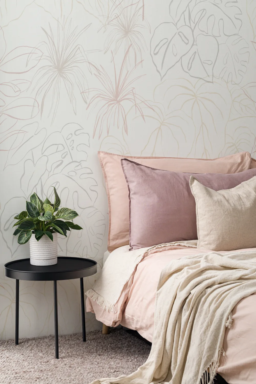 Light Pastel Inky Tropical Pattern Wallpaper Mural