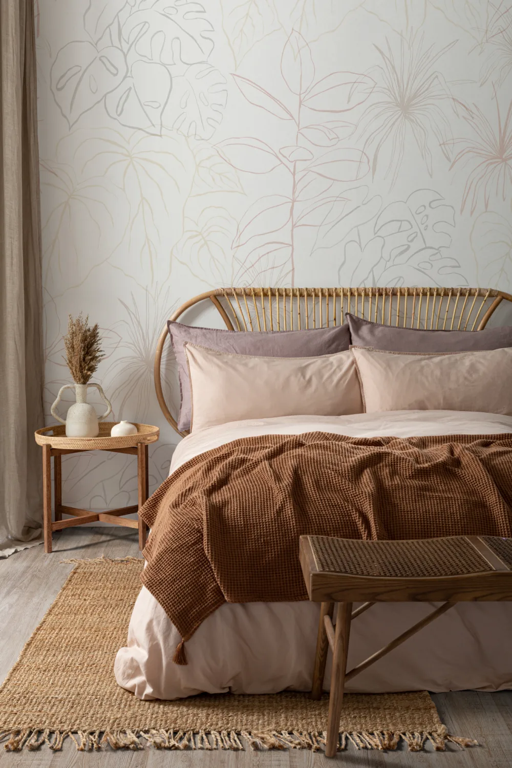 Light Pastel Inky Tropical Pattern Wallpaper Mural