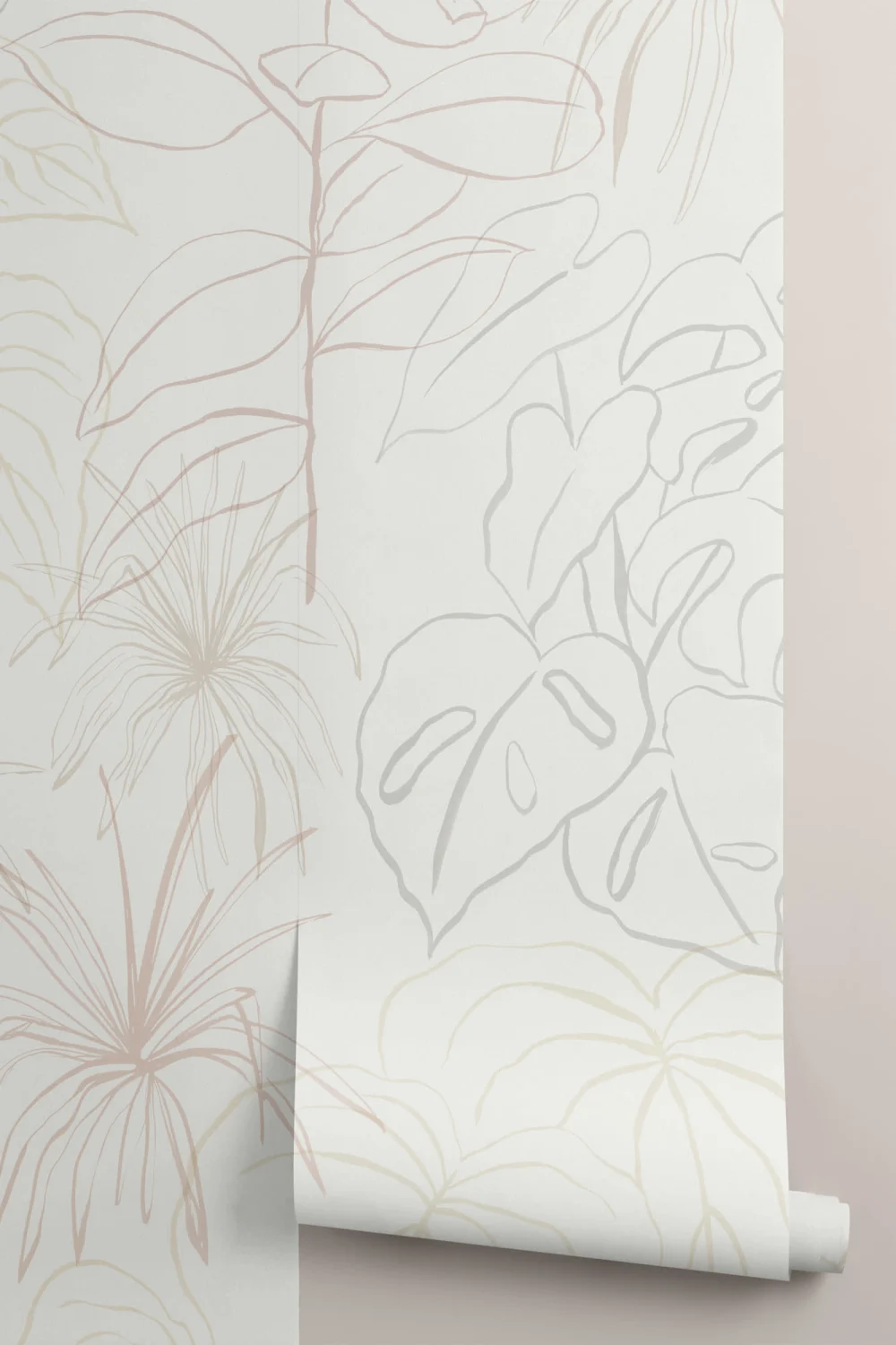 Light Pastel Inky Tropical Pattern Wallpaper Mural