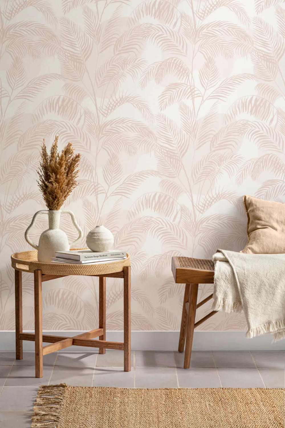 Pastel Pink Inky Tropical Pattern Wallpaper Mural