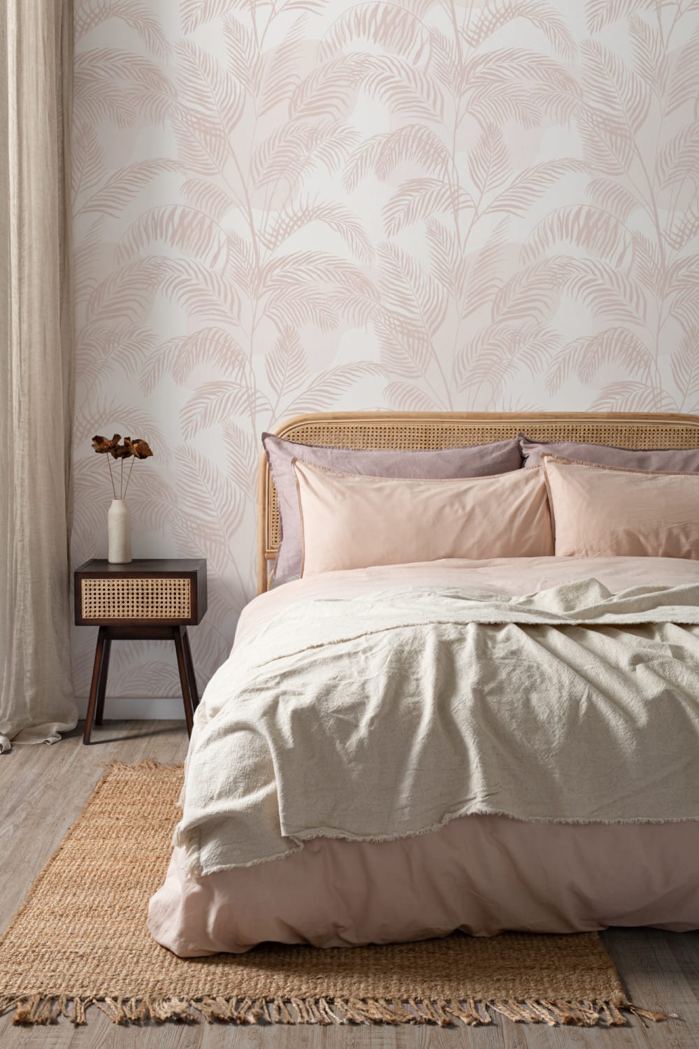 Pastel Pink Inky Tropical Pattern Wallpaper Mural