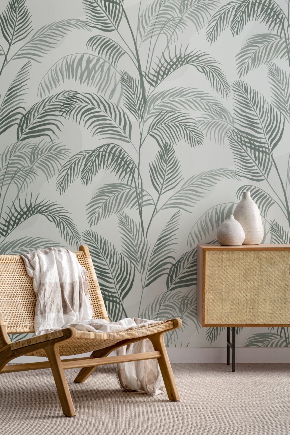 Green Inky Tropical Pattern Wallpaper Mural