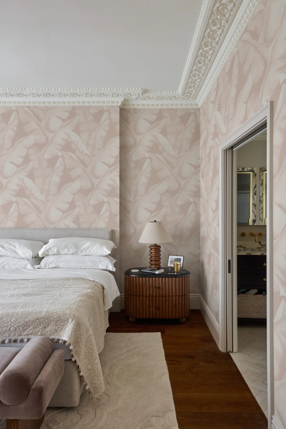 Watercolor Pink Tropical Leaves Repeat Pattern Wallpaper