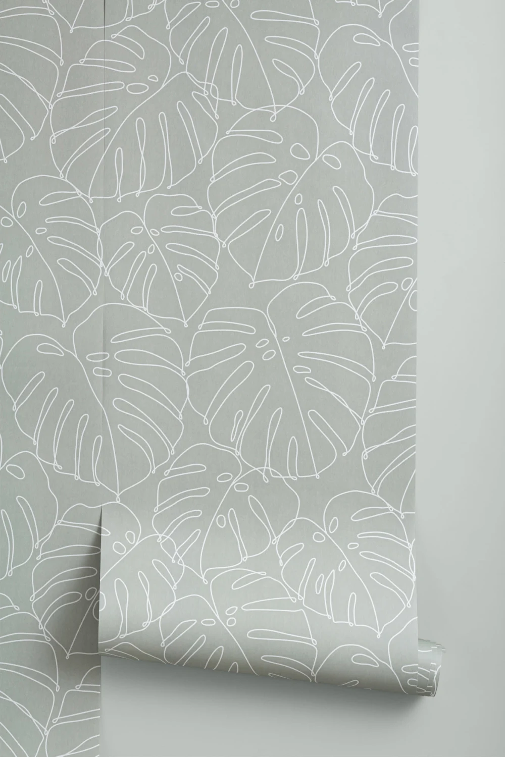 Green Monstera Leaf Line Drawing Repeat Pattern Wallpaper