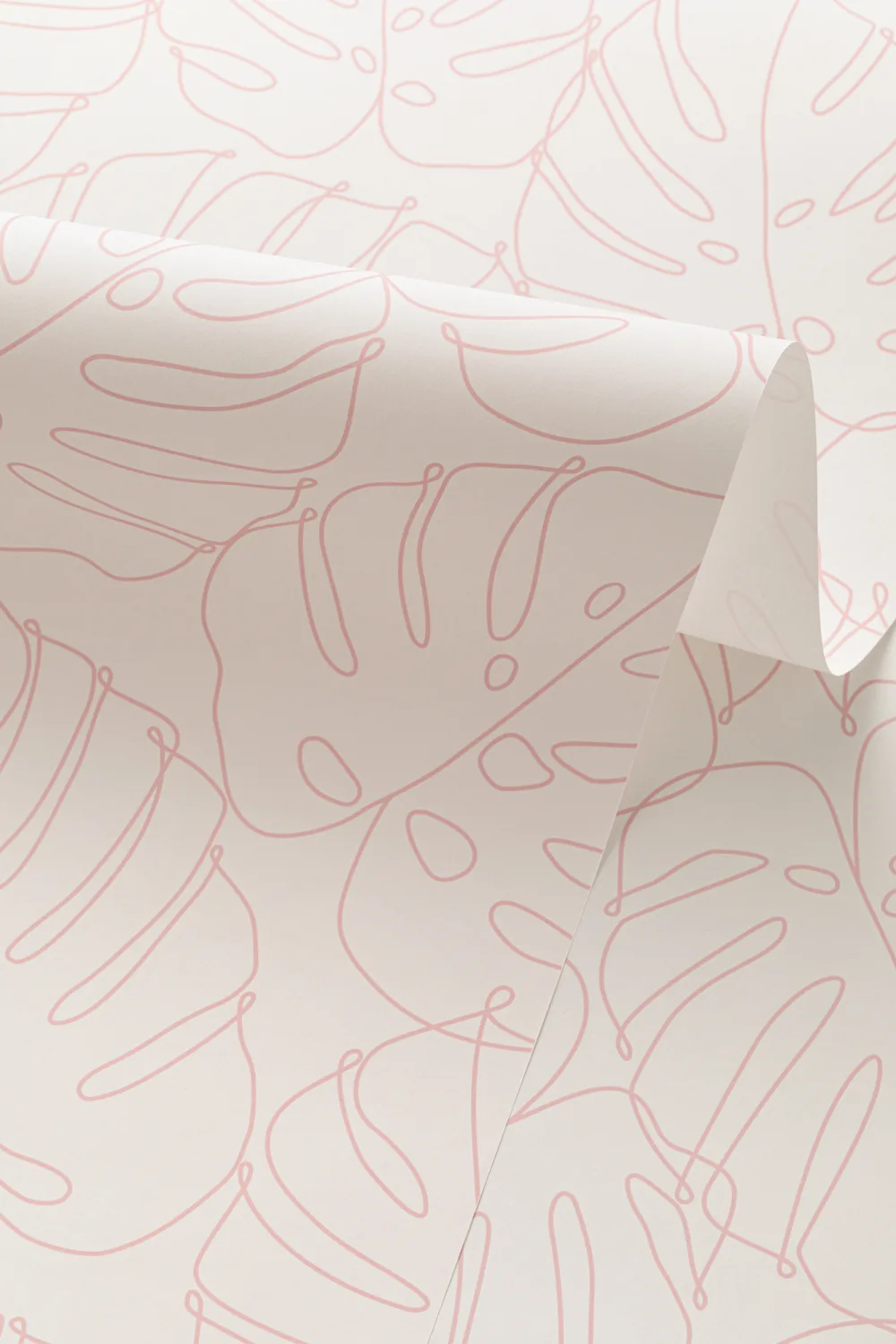 Pink Monstera Leaf Line Drawing Repeat Pattern Wallpaper