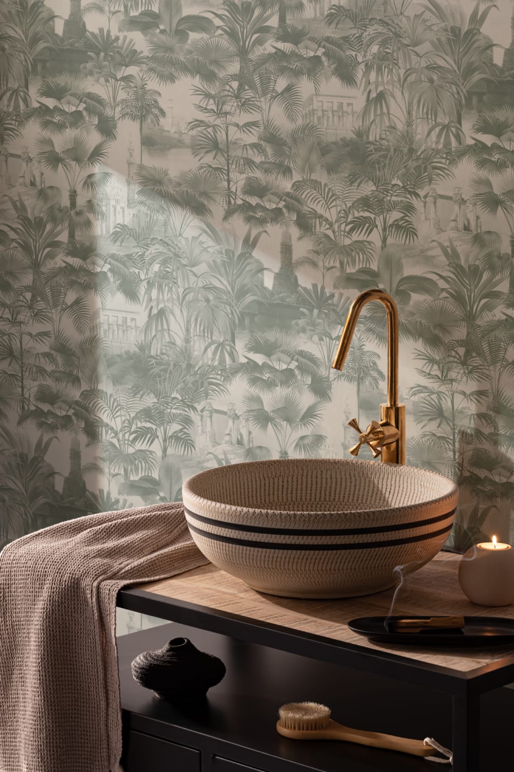 Vintage Tropical Temple Wallpaper