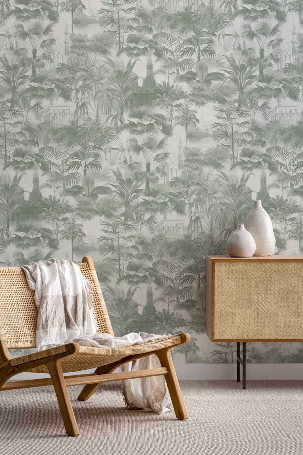 Vintage Tropical Temple Wallpaper