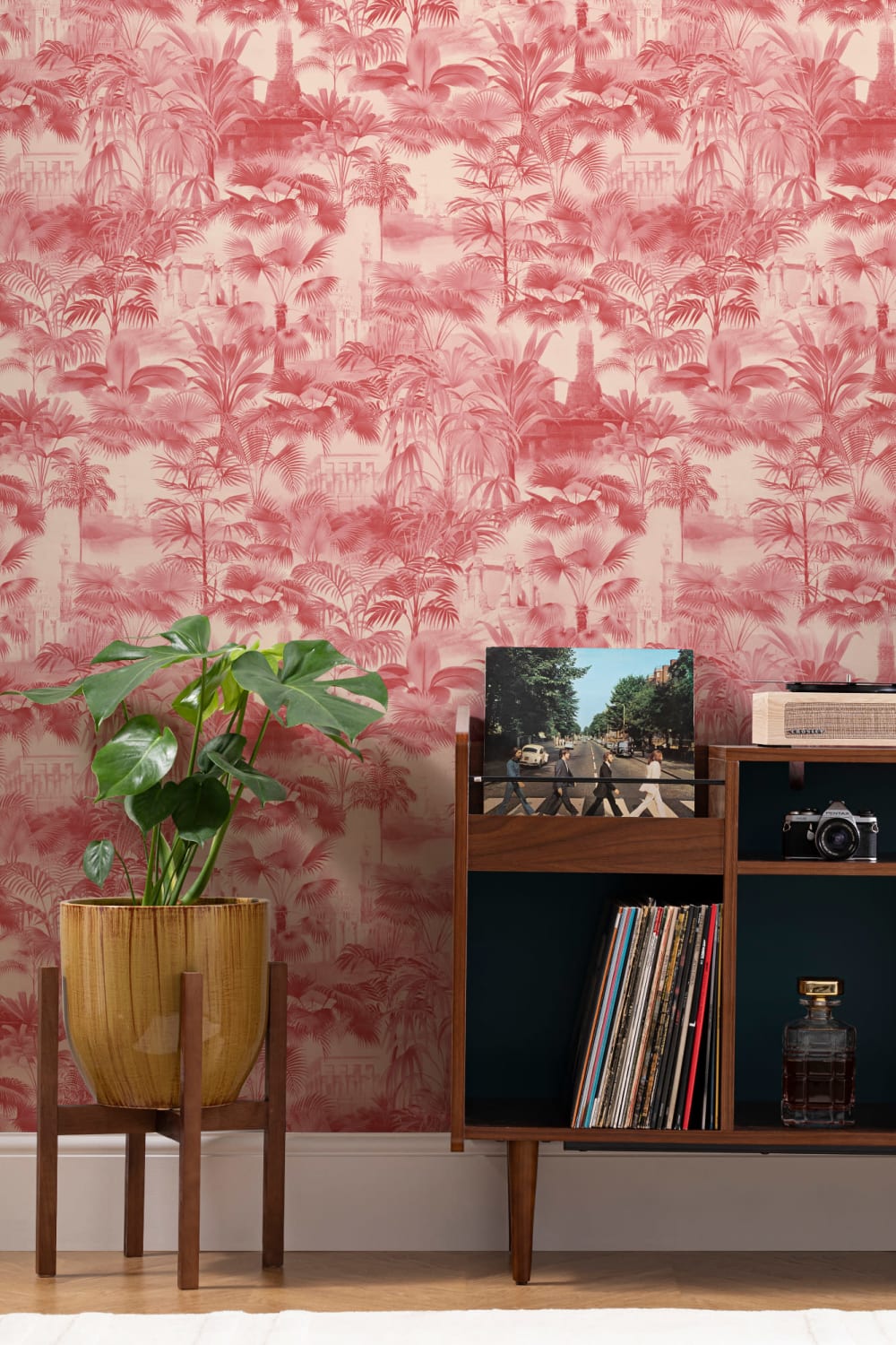 Rød Vintage Tropical Jungle Bakgrunn