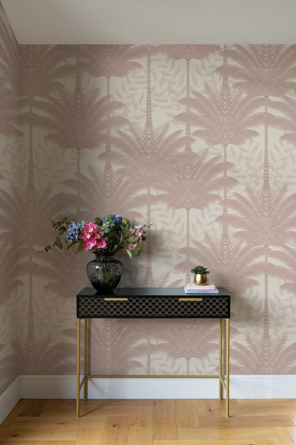 Panoramique palmiers art déco en rose