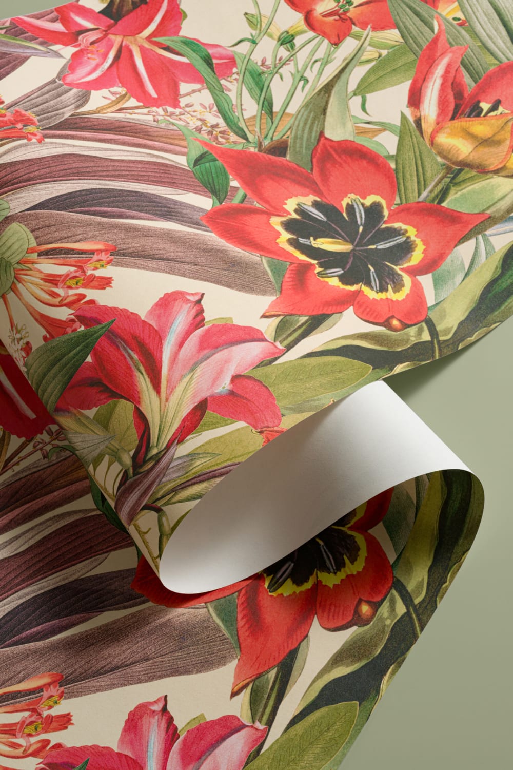 Papier peint feuillage tropical vintage sur fond beige