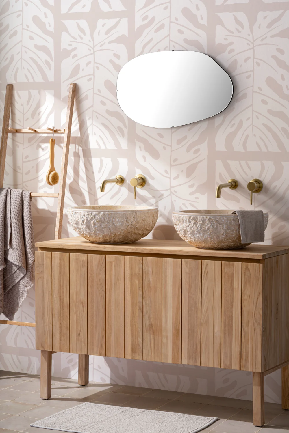 Beige Repeat Tiled Monstera Leaf Wallpaper Mural