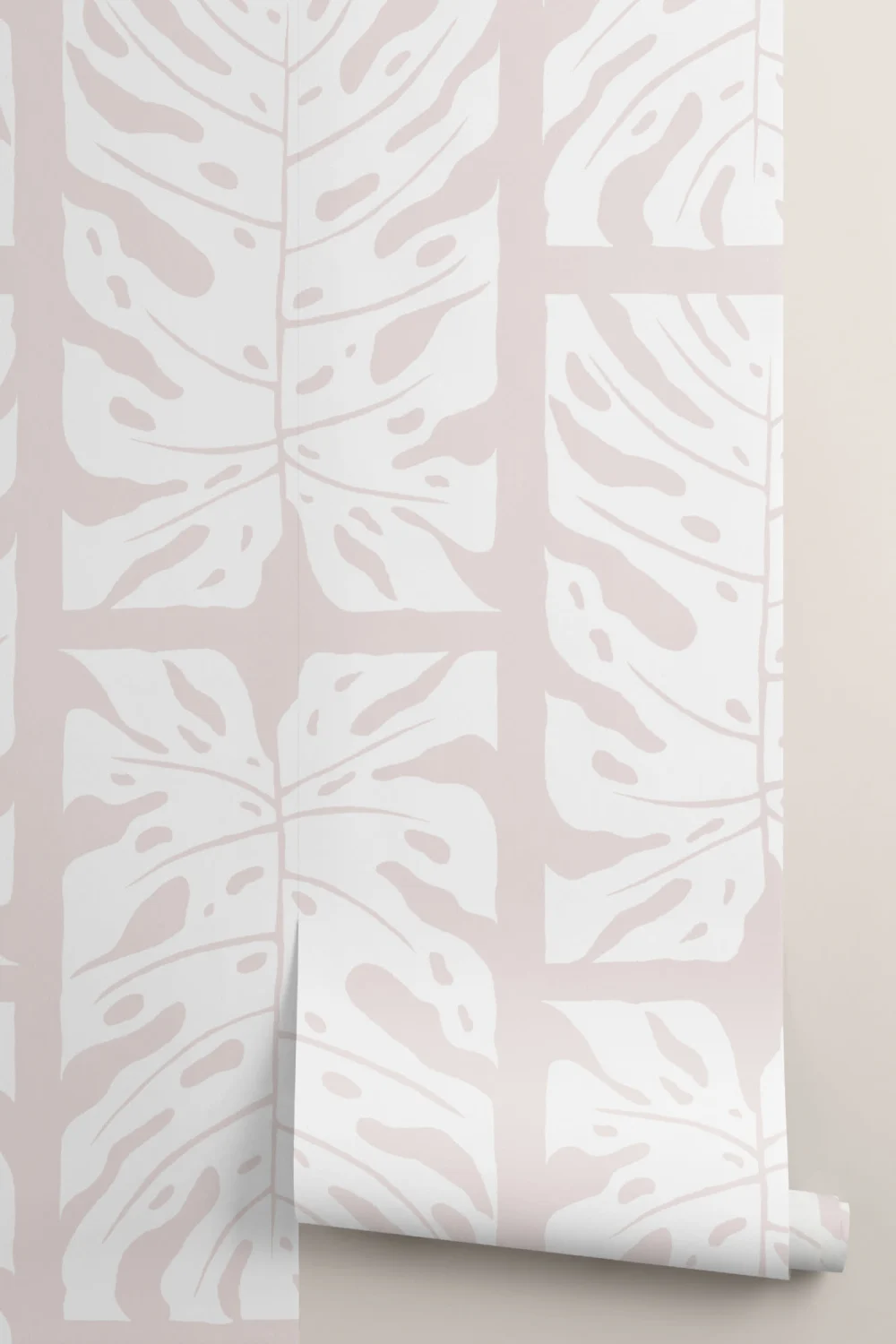 Beige Repeat Tiled Monstera Leaf Wallpaper Mural